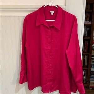 A New Day Satin Long sleeve Button down shirt Dark Pink Size XL Tunic